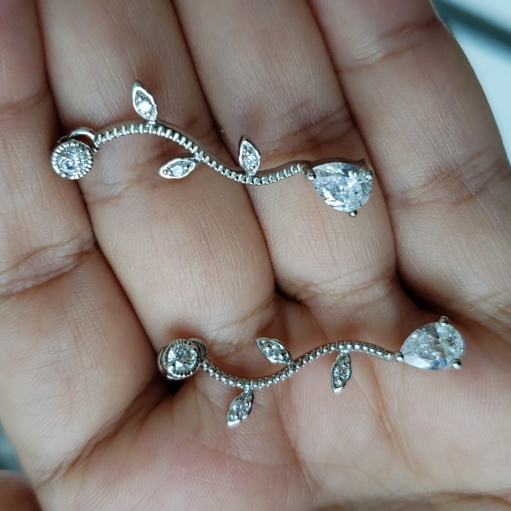 Delicate Plated Leaf Design Simulated Diamond Ear… - image 6